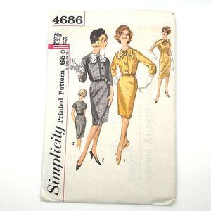 Simplicity Vintage 1960's Pattern #4686‎ Junior or Misses Dress Jacket Size 16